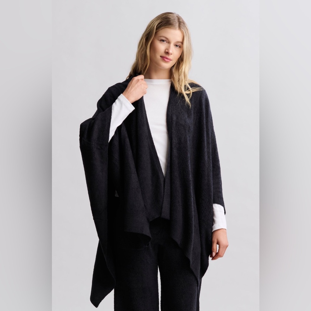 Nwt - Barefoot Dreams Cozychic Lite Heathered Weekend Wrap In Black - O/S